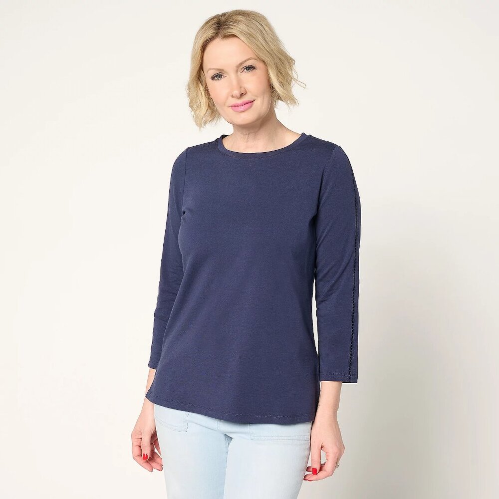 Belle by Kim Gravel Primabelle Knit Ladder Lace 3/4-Sleeve Top - Sz 1X a679874
